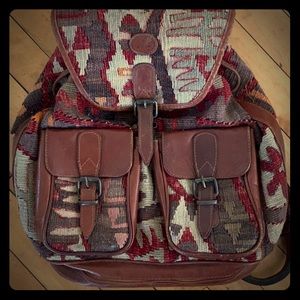 Kllim vintage woven wool & leather backpack